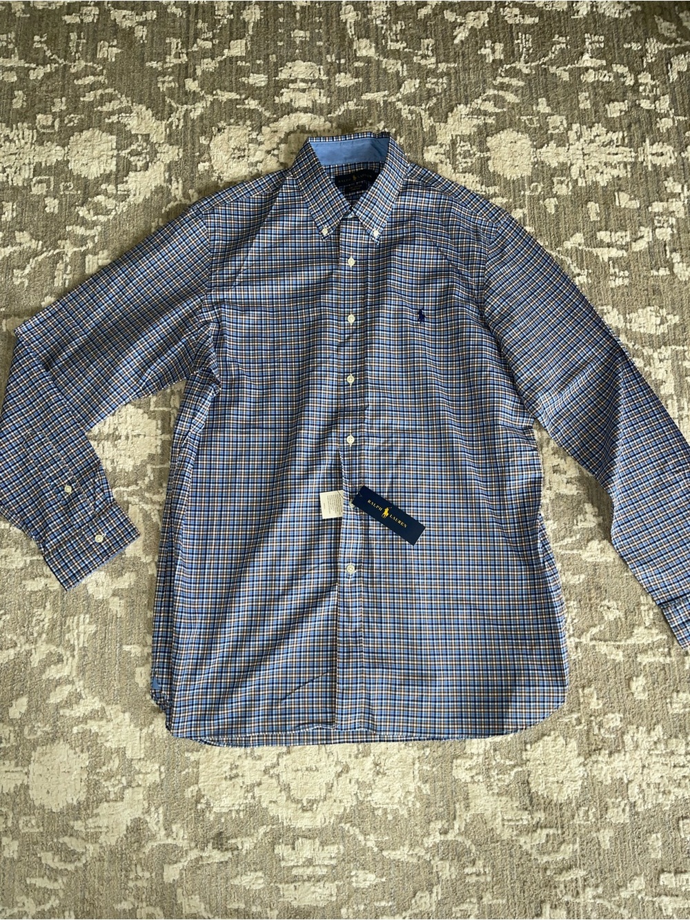 Ralph Lauren Blue and White Multi-Check Button-Down Shirt